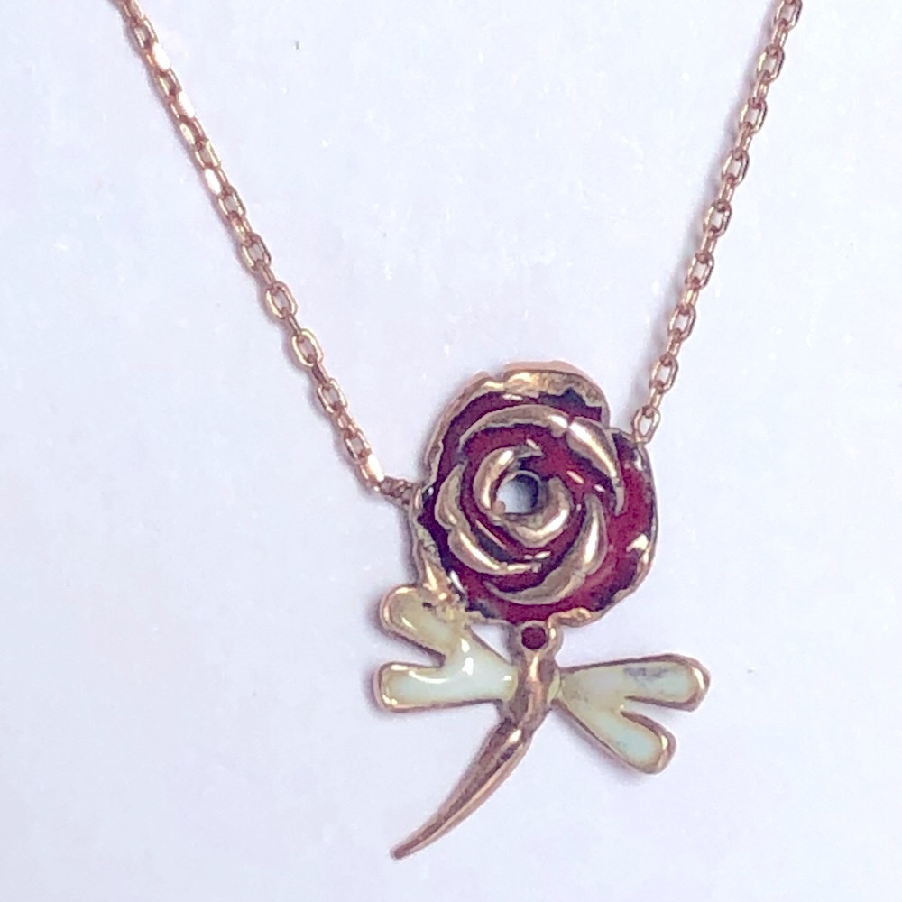 🌹 925 Silver red rose necklace